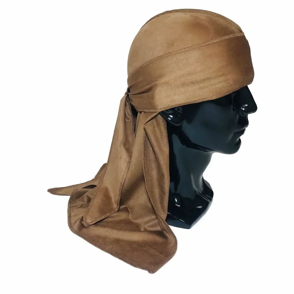 Suede Durag Long Tail Head Scarf Light Brown Turban Head Cap Wage